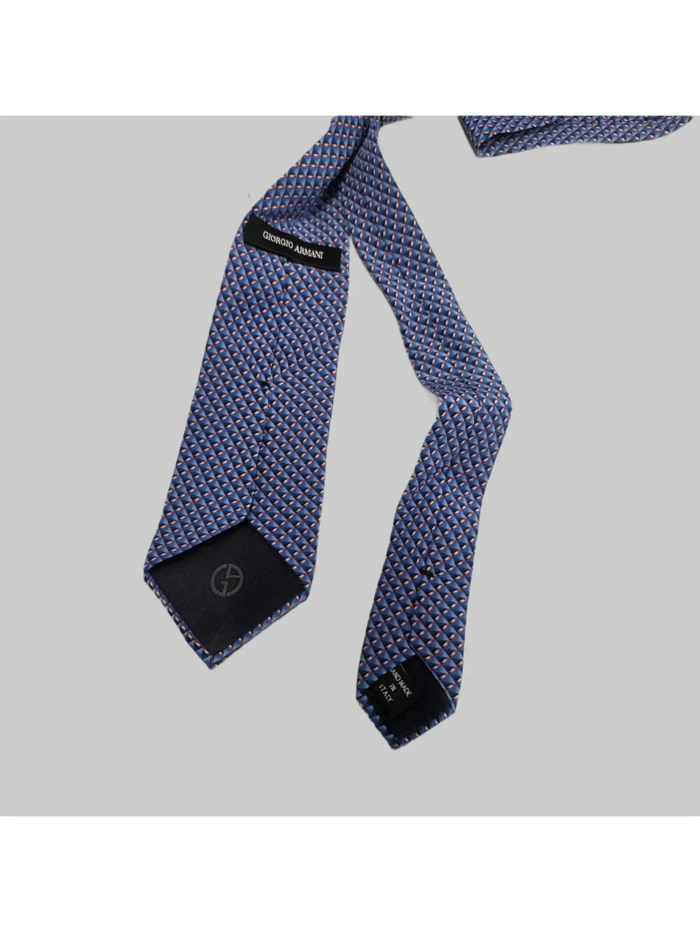 Giorgio Armani Men's 100% Silk Necktie ITALY Luxury Triangles Blue Silver  60x3